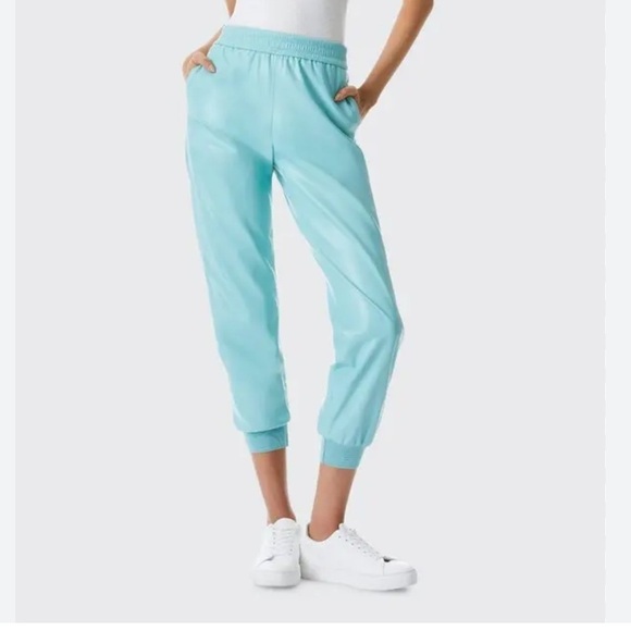 Alice + Olivia Pants - Alice + Olivia Pete aqua faux leather jogger pants size small in color breeze
